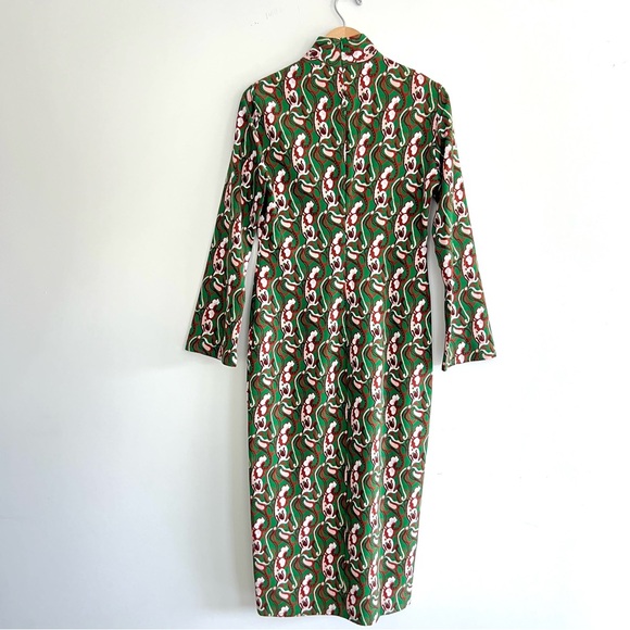 ZARA Floral Green Multicolor Print Front Slit Long Sleeves Midi Dress Sz L - Picture 10 of 16